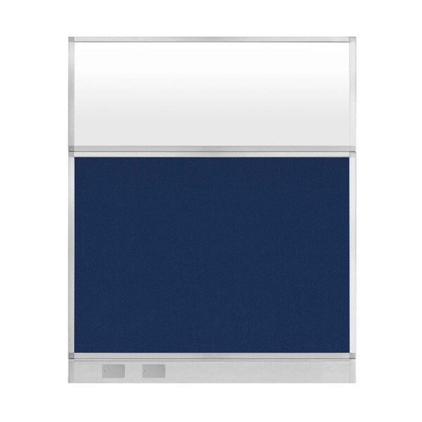 Hush Panel Configurable Cubicle Partition 5' x 6' Navy Blue Fabric Frosted Window w/ Cable Channel